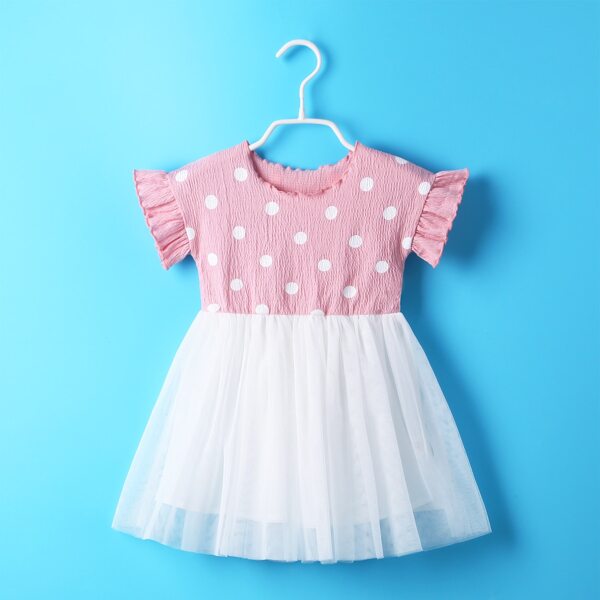 

Toddler Girls Polka Dot Lettuce Trim Babydoll Dress, Multicolor