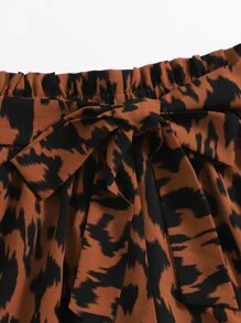 SHEIN Privé All Over Print Belted Shorts - Multicolor - View 5