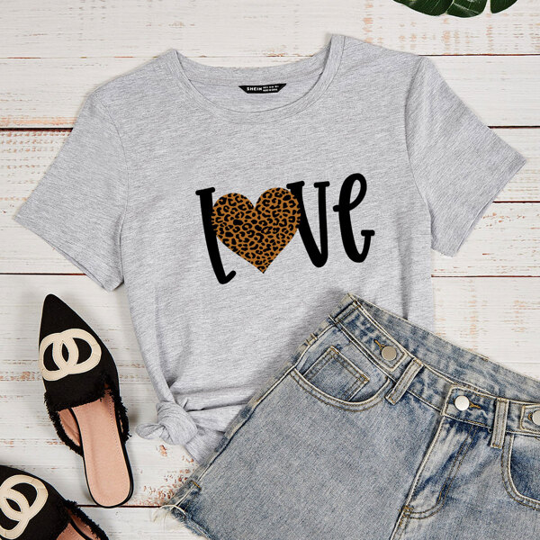 

Letter And Heart Print Tee, Light grey