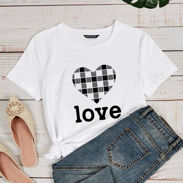 

Letter And Heart Print Tee, White