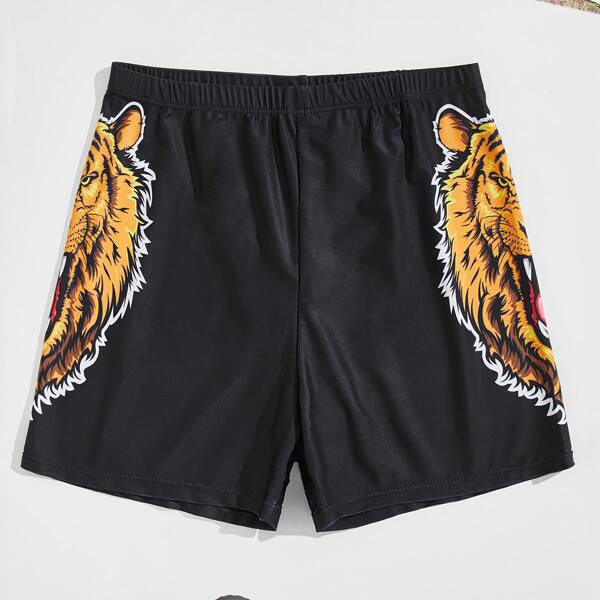 

Men Tiger Print Swim Trunks, Black