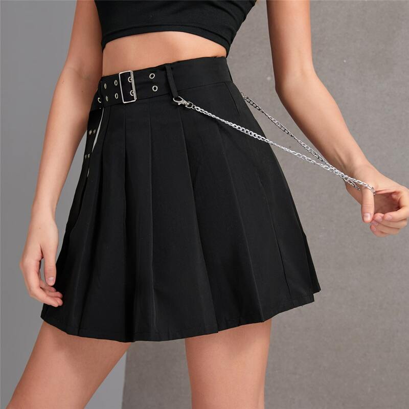 

Chain Pleated Skirt, Black
