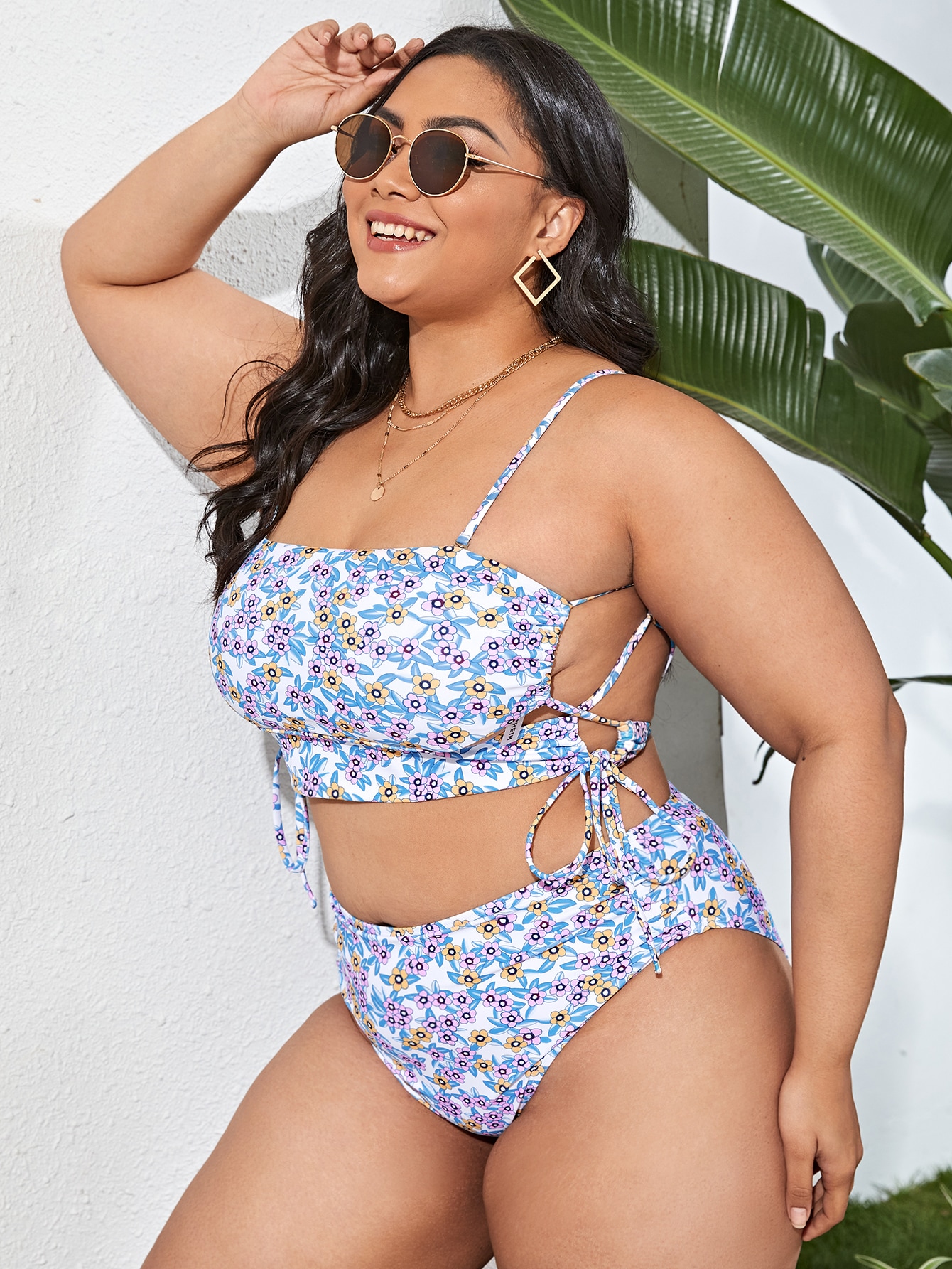Plus Floral Tie Side High Waisted Bikini Swimsuit thumbnail