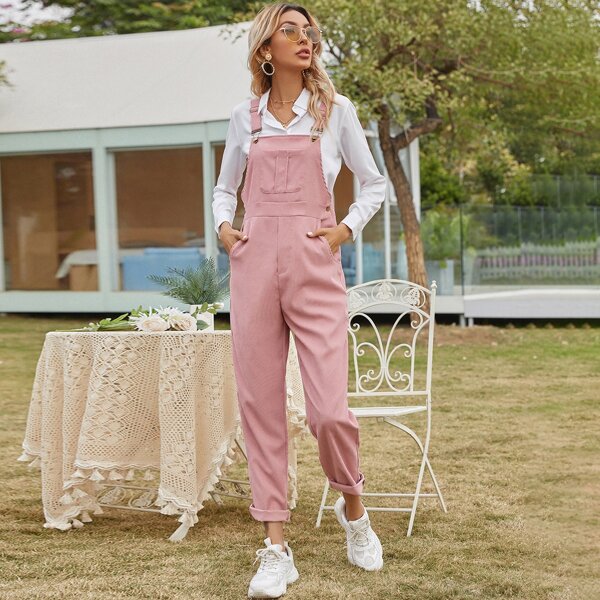 

Pocket Front Corduroy Overall Jumpsuit, Dusty pink