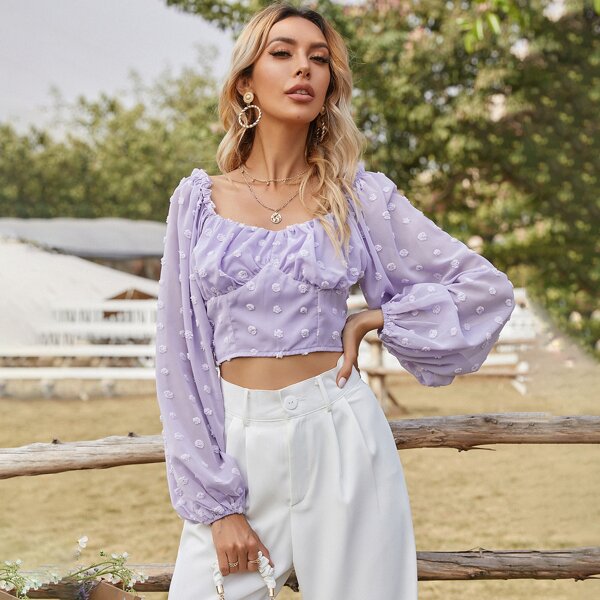 

Flocked Sweetheart Neck Bustier Crop Top, Lilac purple