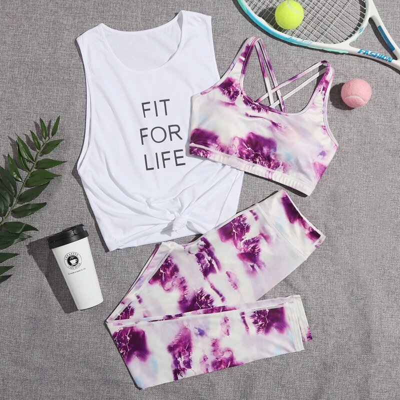 

3 Pack Tie Dye And Slogan Graphic Sports Set, Multicolor