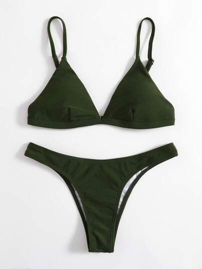 Solid Triangle Bikini Swimsuit