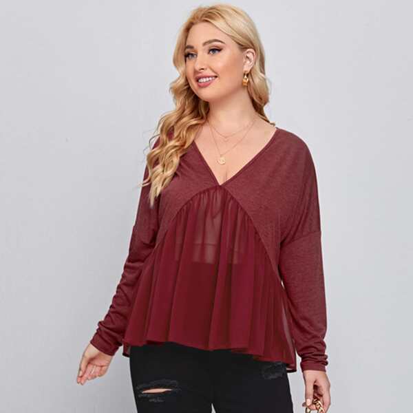 

Plus Drop Shoulder Peplum Top, Burgundy