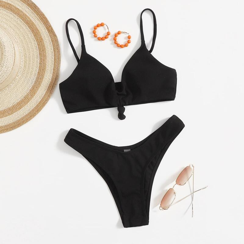 

Knot High Cut Bikini Swimsuit, Black