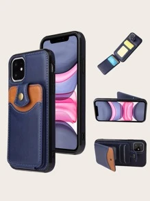 Snap Button Wallet Case Compatible With iPhone - Blue - View 2