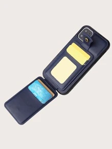 Snap Button Wallet Case Compatible With iPhone - Blue - View 5