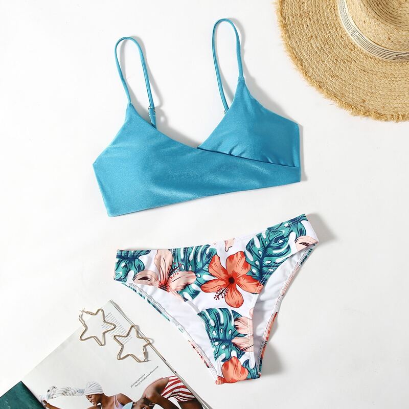 

Floral & Leaf Print Bikini Swimsuit, Multicolor