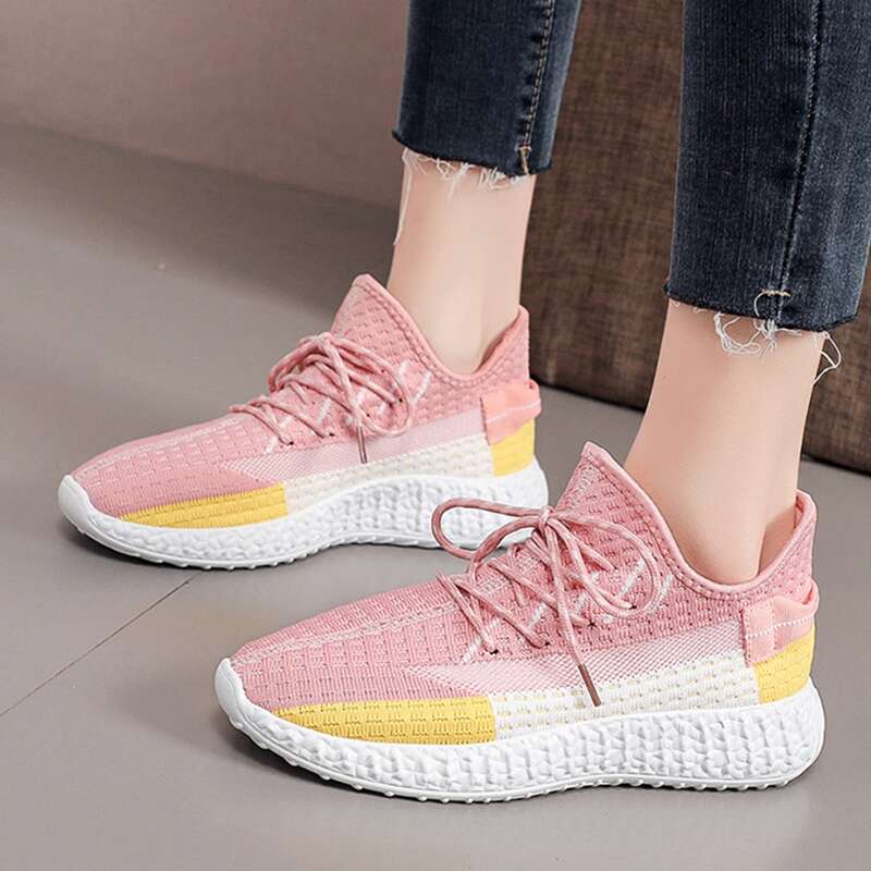 

Colorblock Lace-up Knit Sneakers, Baby pink