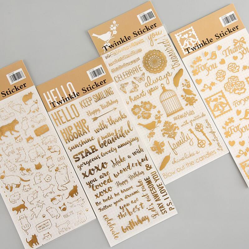 

4sheets Hot Stamping Pattern Sticker, Gold