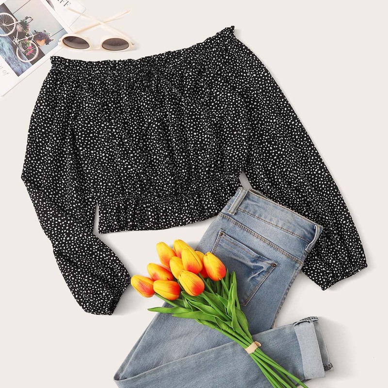 

Off Shoulder Dalmatian Blouse, Black