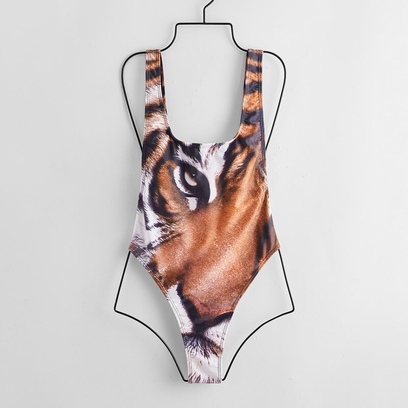 

Tiger Print One Piece Swimsuit, Multicolor