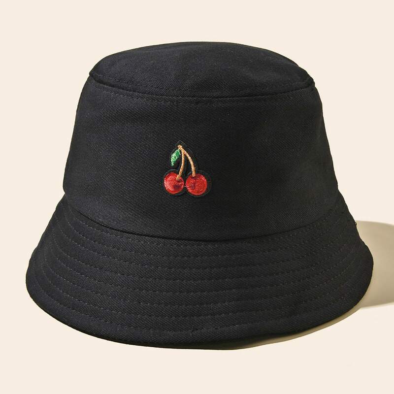 

Cherry Embroidery Bucket Hat, Black