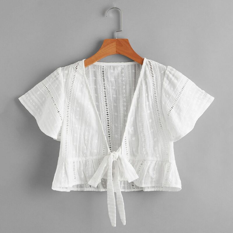 

Schiffy Tie Front Crop Top, White