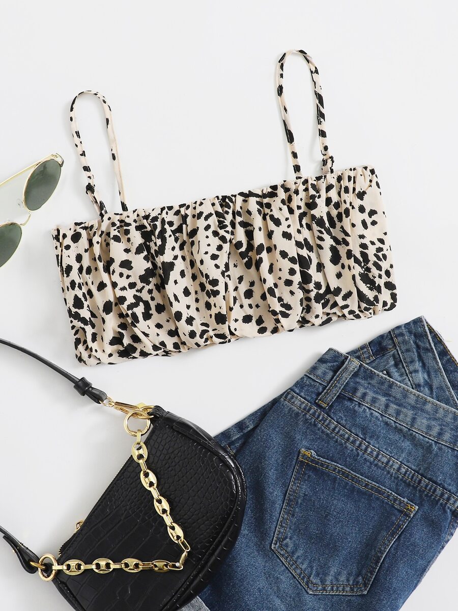 SHEIN WYWH 抽褶胸斑點吊帶短版上衣 - 彩色 - 查看 1