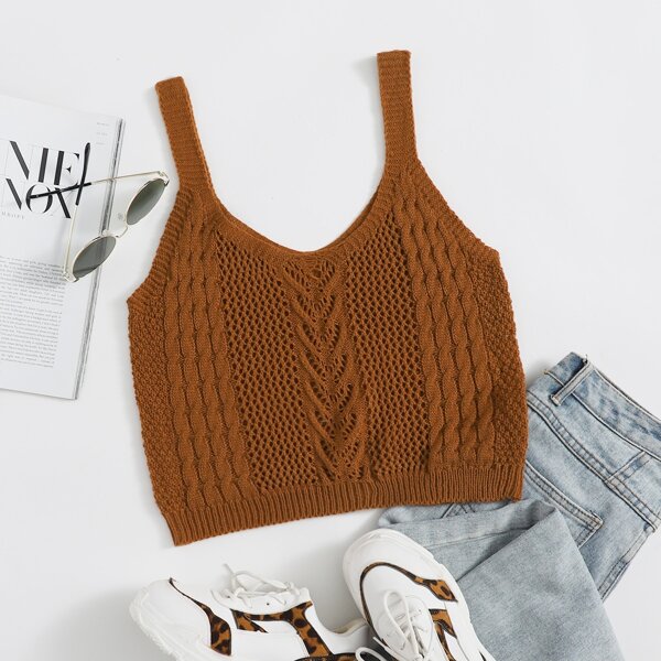 

Crop Cable Knit Top, Coffee brown