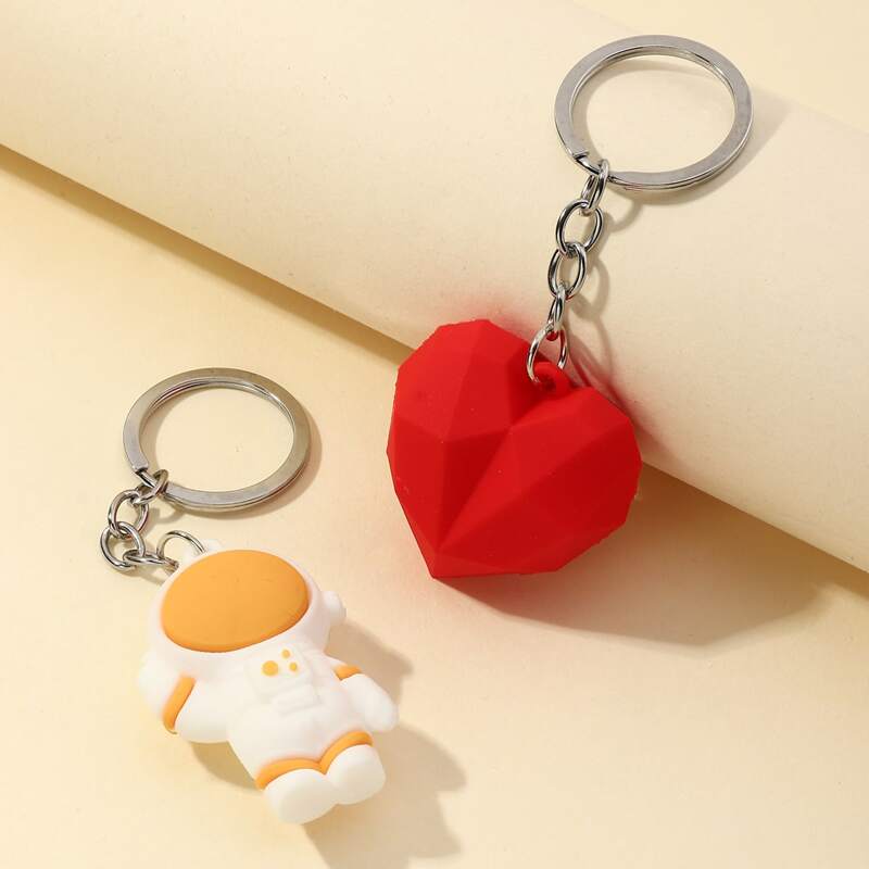 

2pcs Astronaut & Heart Keychain, Multicolor