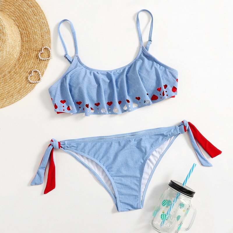 

Heart Hollow Out Tie Side Bikini Swimsuit, Multicolor