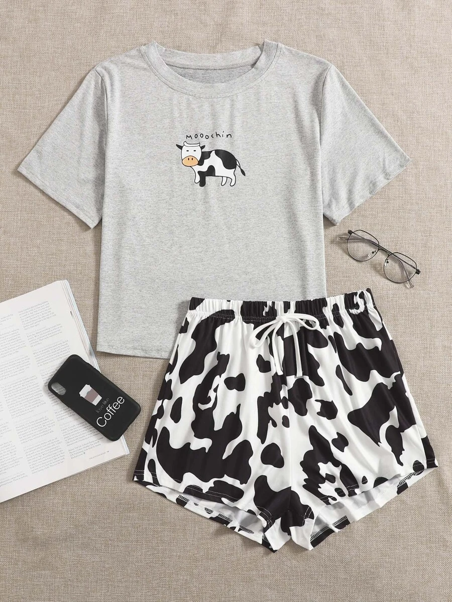 卡通和字母圖案睡衣套裝 - 彩色 - 查看 1