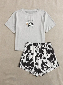 卡通和字母圖案睡衣套裝 - 彩色 - 查看 5