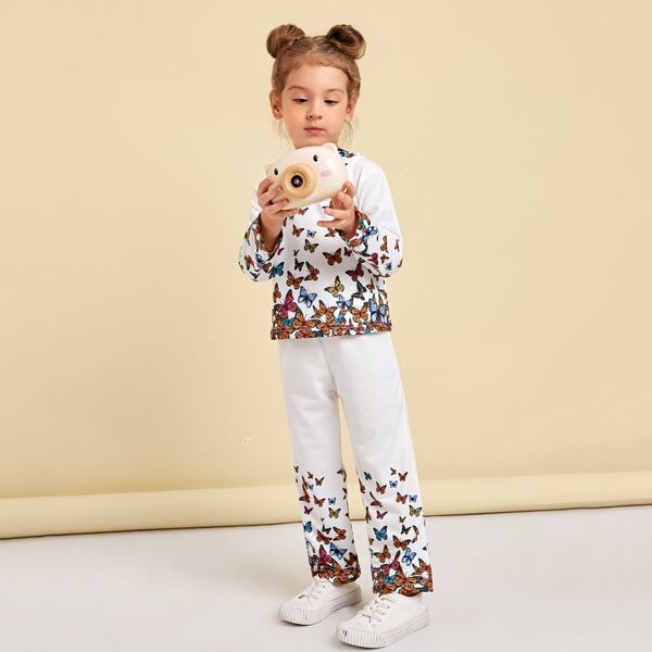

Toddler Girls Butterfly Print Hoodie With Sweatpants, Multicolor