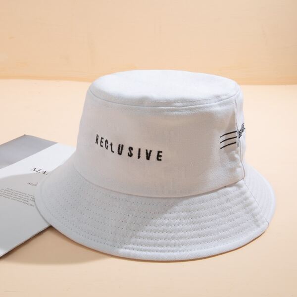 

Letter Embroidery Bucket Hat, White