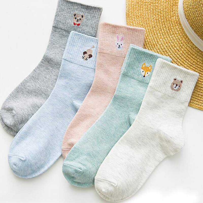 

5pairs Cartoon Animal Crew Socks, Multicolor