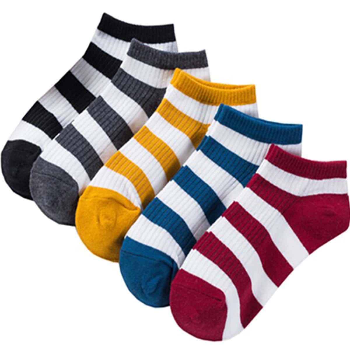 

5pairs Striped Ankle Socks, Multicolor