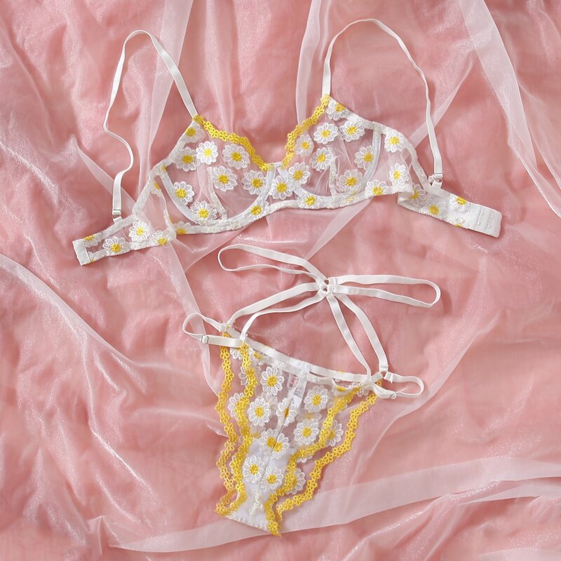 

Floral Mesh Lingerie Set, Yellow