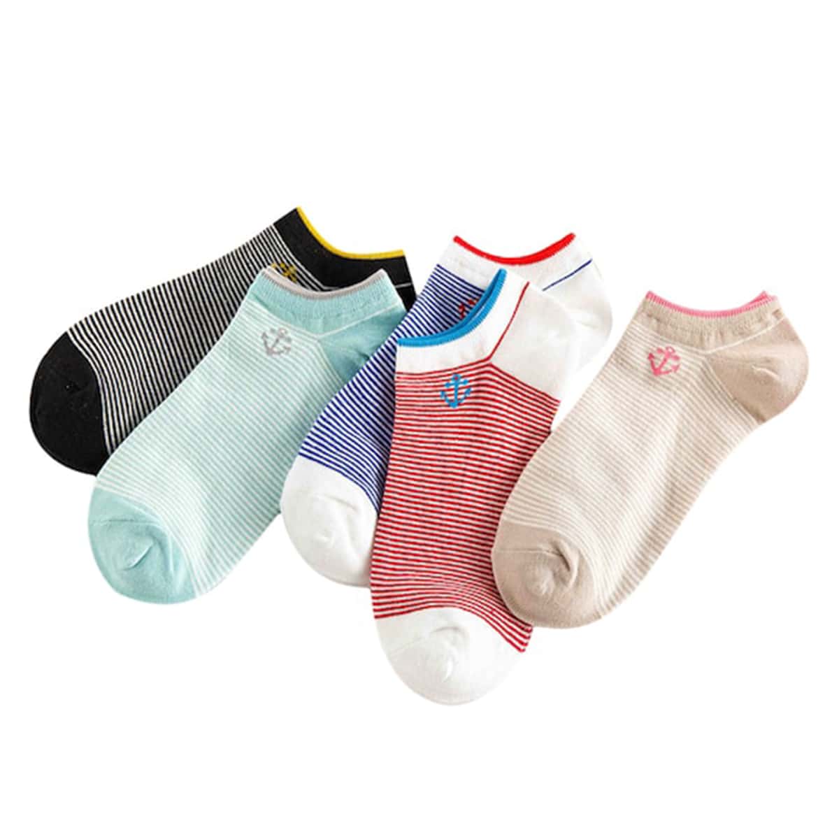 

5pairs Striped Ankle Socks, Multicolor