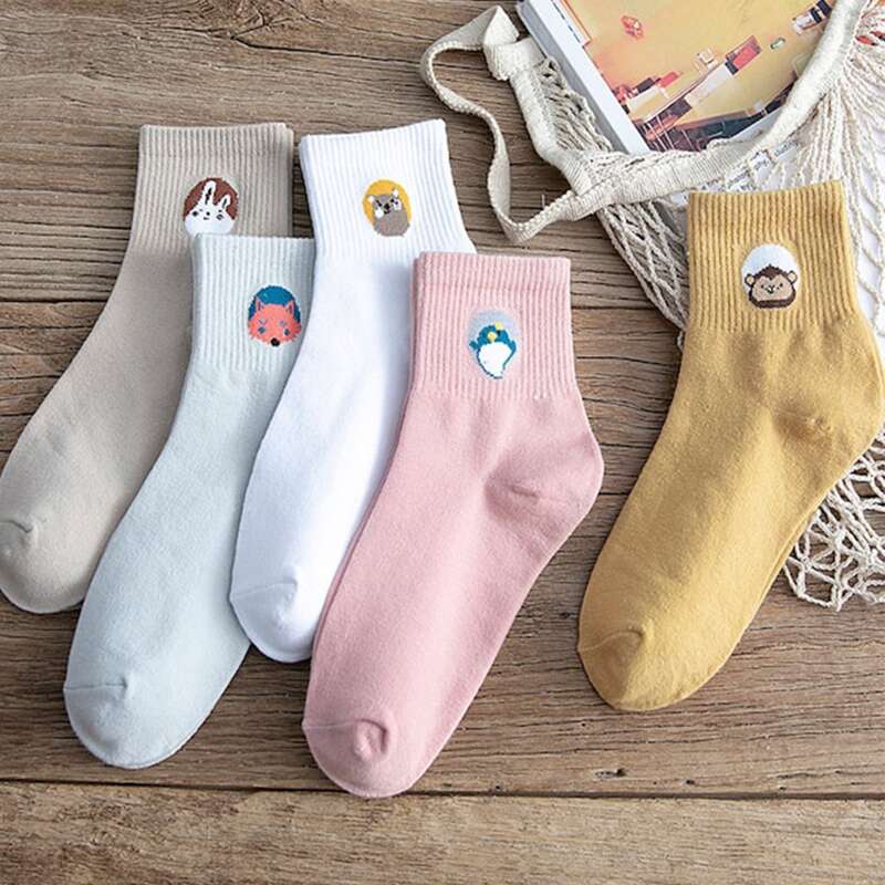 

5pairs Cartoon Animal Crew Socks, Multicolor
