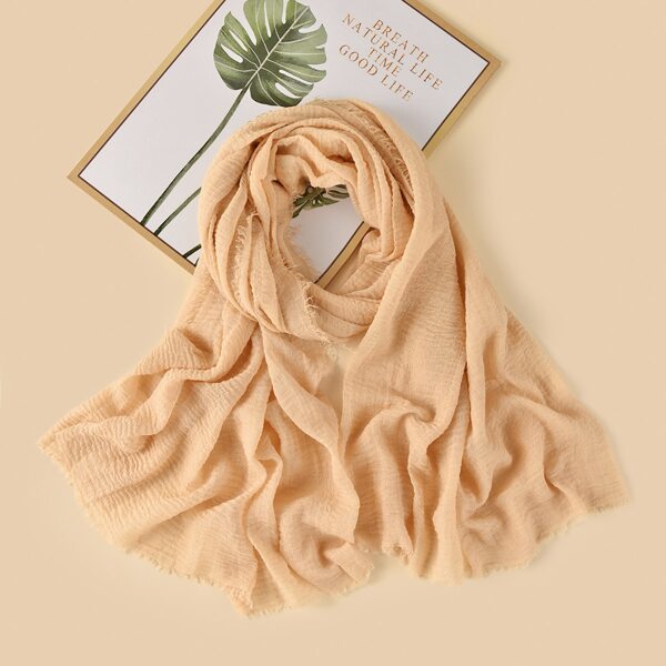 

Raw Hem Plain Scarf, Khaki