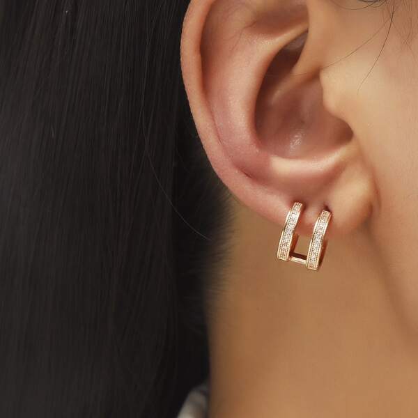 

1pc Zircon Decor Ear Cuff, Gold