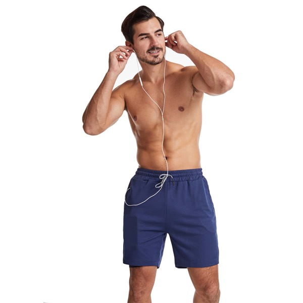 

Men 2 In 1 Sports Shorts With Phone Pocket, Navy blue