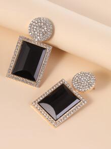 Rhinestone Decor Geometric Drop Earrings - Black - View 3