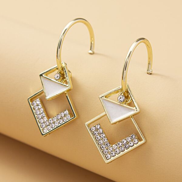 

Rhinestone Decor Rhombus Earrings, Gold
