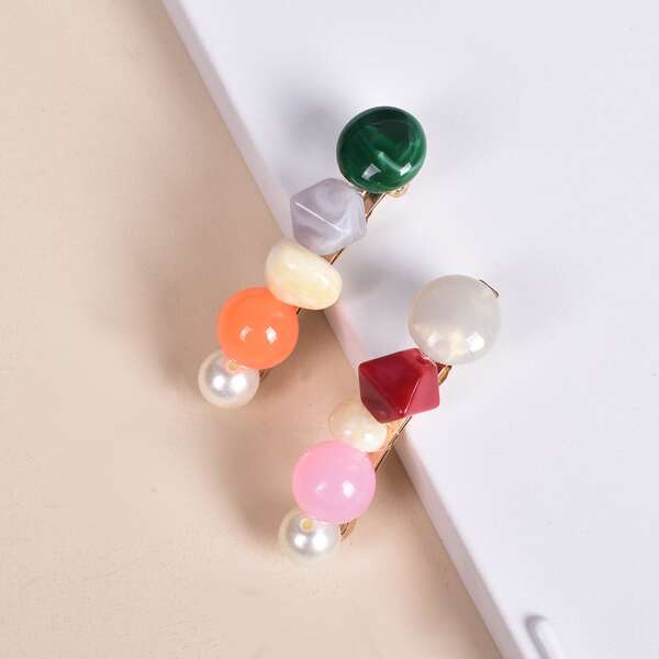 

2pcs Faux Pearl Decor Hair Clip, Multicolor