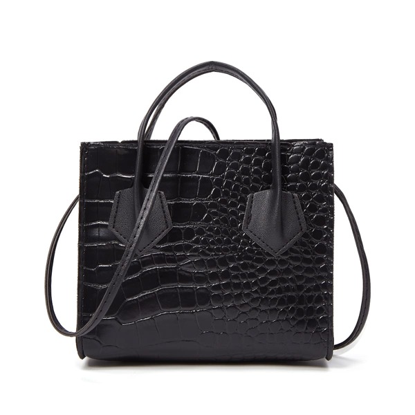 

Croc Embossed Satchel Bag, Black
