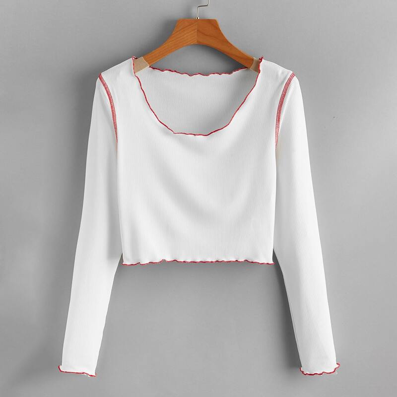 

Contrast Binding Crop Tee, White