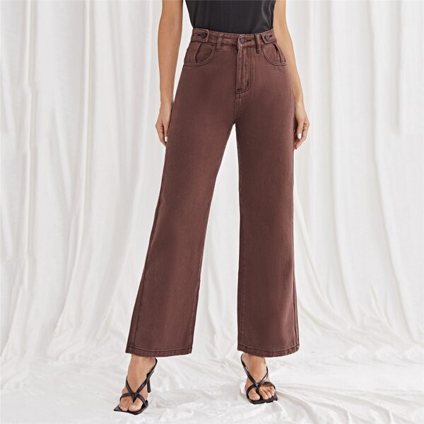 

Solid Wide Leg Jeans, Coffee brown