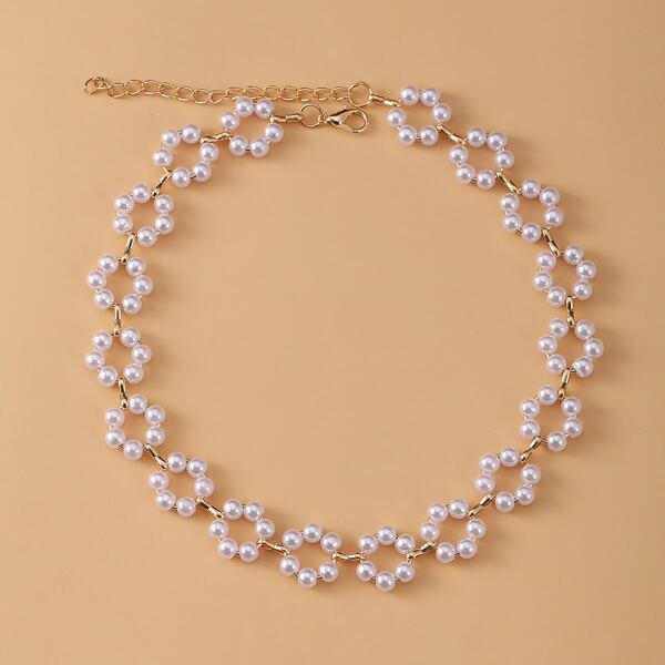 

Faux Pearl Decor Necklace, White