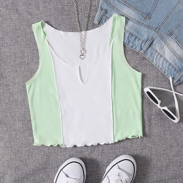 

Two Tone Lettuce Trim Tank Top, Multicolor