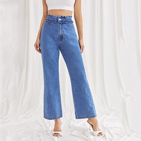 

Lettuce Trim Waist Wide Leg Jeans, Medium wash