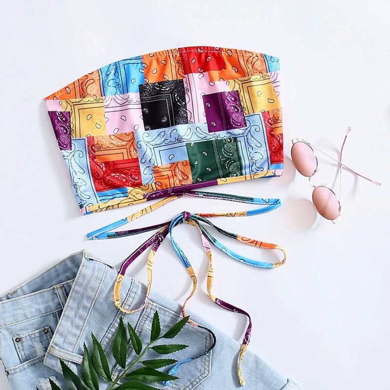 

Paisley Patchwork Criss Cross Tube Top, Multicolor