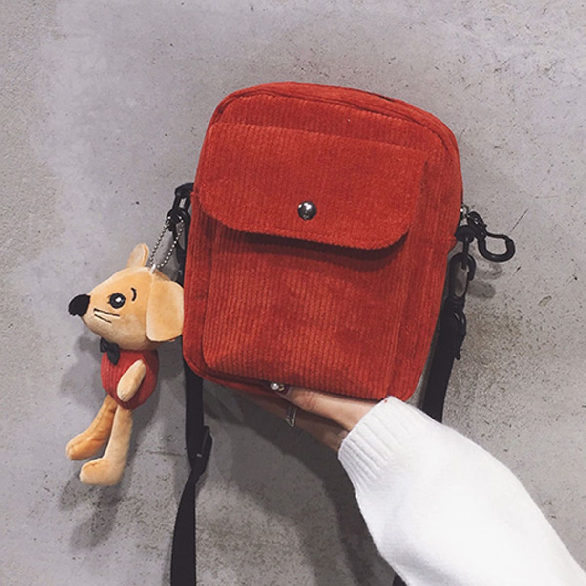 

Corduroy Crossbody Bag, Red