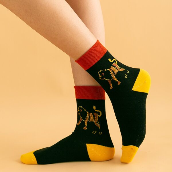 

Animal Print Colorblock Crew Socks, Black